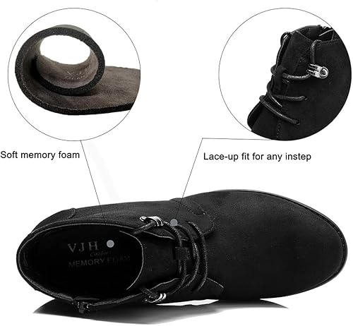 Miniatura 3 de VJH confort Botines para mujer, con cordones, punta redonda, cómodos, de tacón bajo, con cremallera lateral