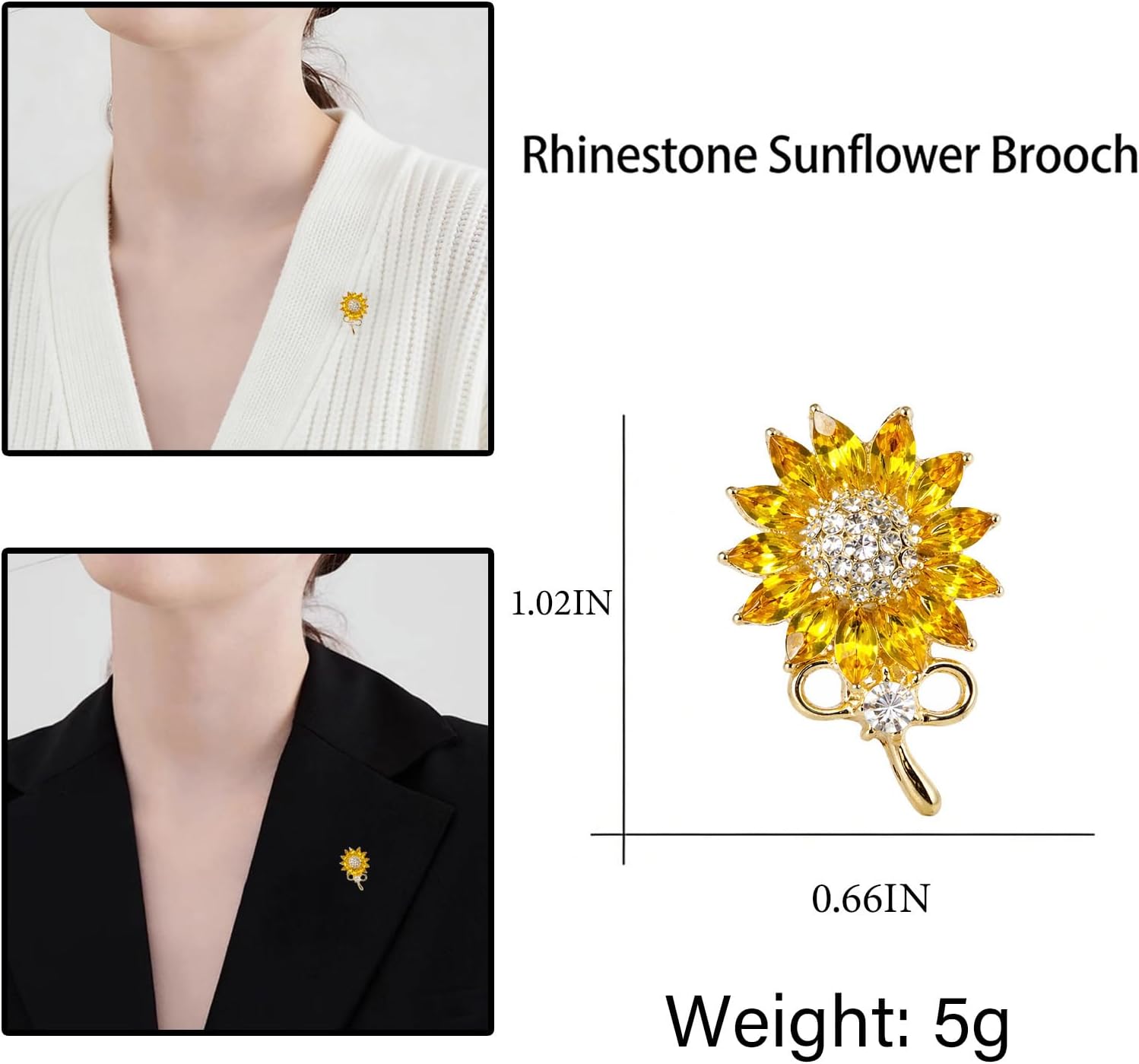 Yellow Sunflower Rhinestone Brooch Pins Crystal Sun Flower Brooches and Pins for Women Fashion Jewelry Gift - Image 4