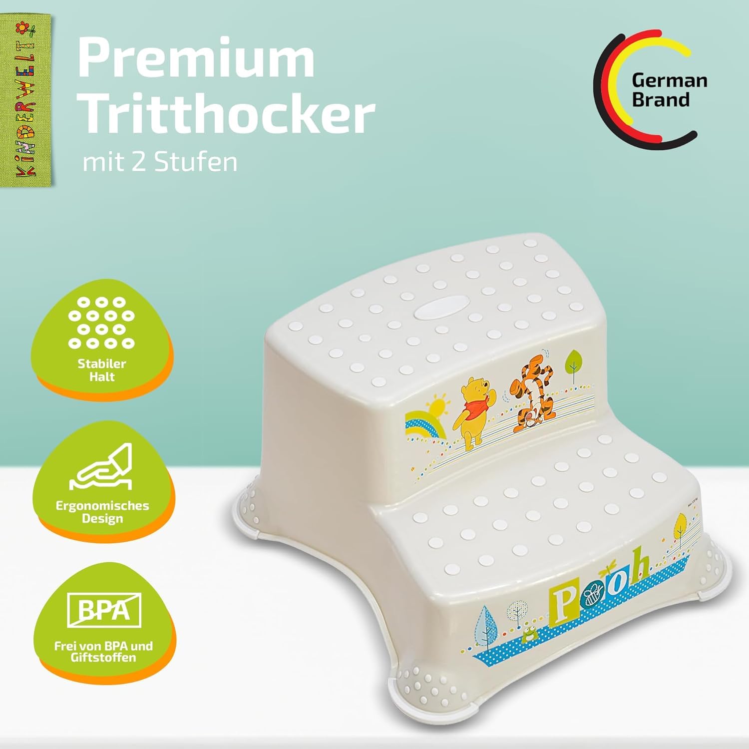 2er Set Z: Perla Premium Disney Winnie The Pooh Perla Blanco Kinder-Toilettensitz + Zweistufiger Taburete Escalón Reductor