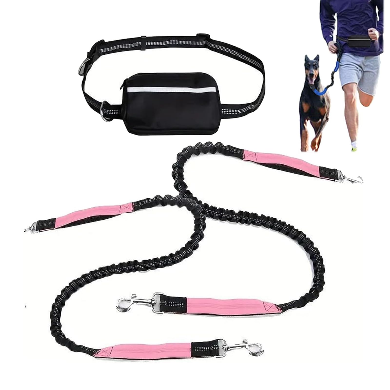 Laisse pour chien double corde rose de haute qualité avec pochette