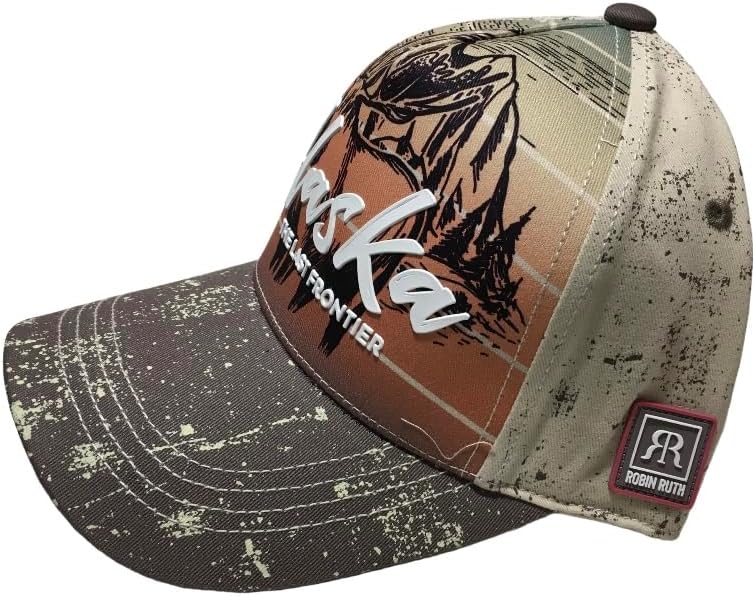 Robin Ruth Quality Ball Cap Hat Raised Alaska Moose Print Brown Tan - Image 2