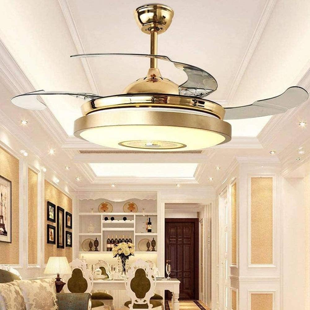 36'' Modern Ceiling Fan Light with LED Chandelier 7-Colorful Light Bluetooth Smart Music Speaker Player Remote Control Chandelier Fan with Living Room Restaurant Kitchen Hall