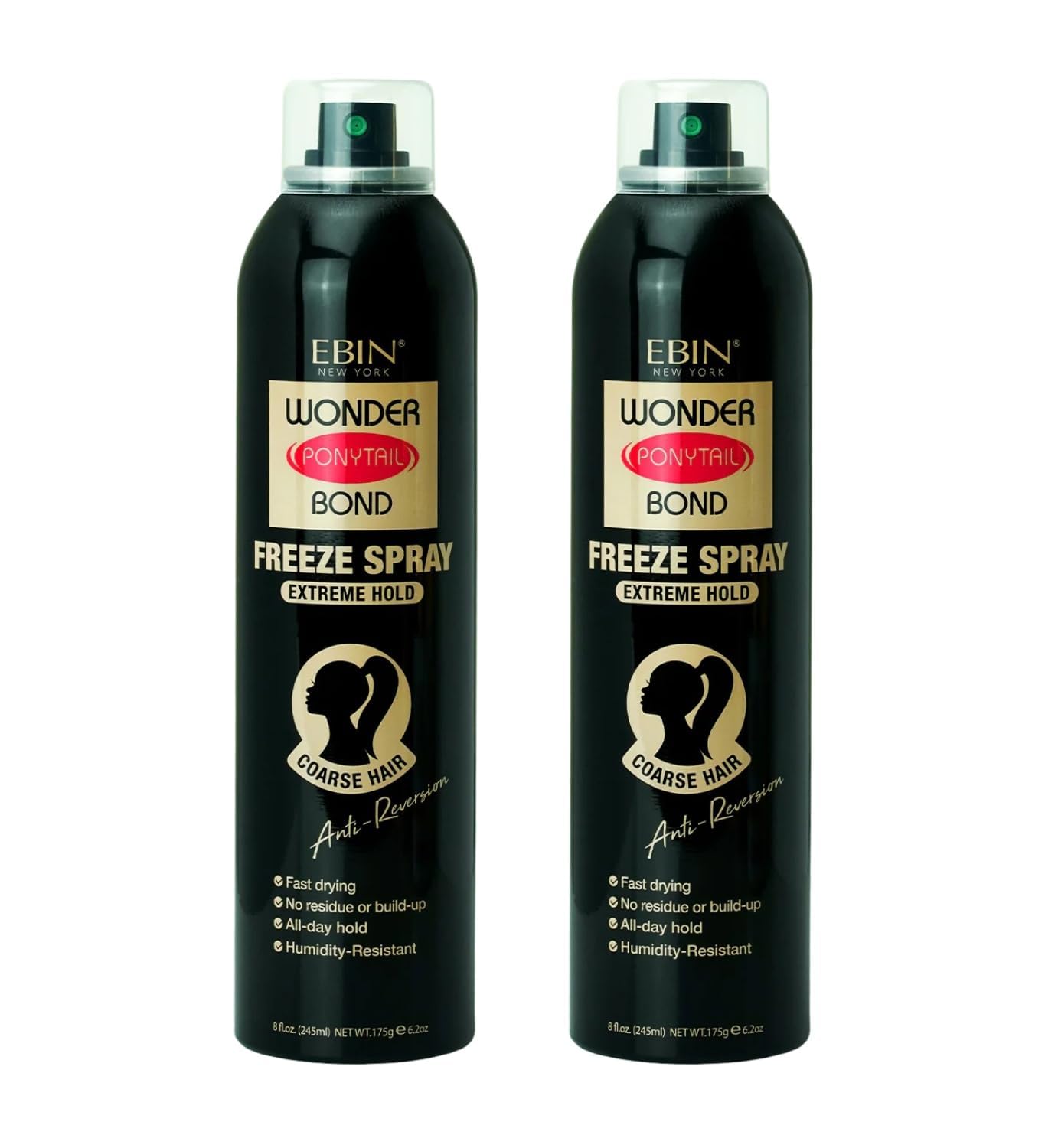 EBIN NEW YORK Wonder Ponytail Bond Freeze Spray Extreme Hold Bundle with Precision Styling Nozzle Long Lasting Hair Spray for Sleek Ponytails & Updos – Humidity Resistant – Gift Set (2 Pack)