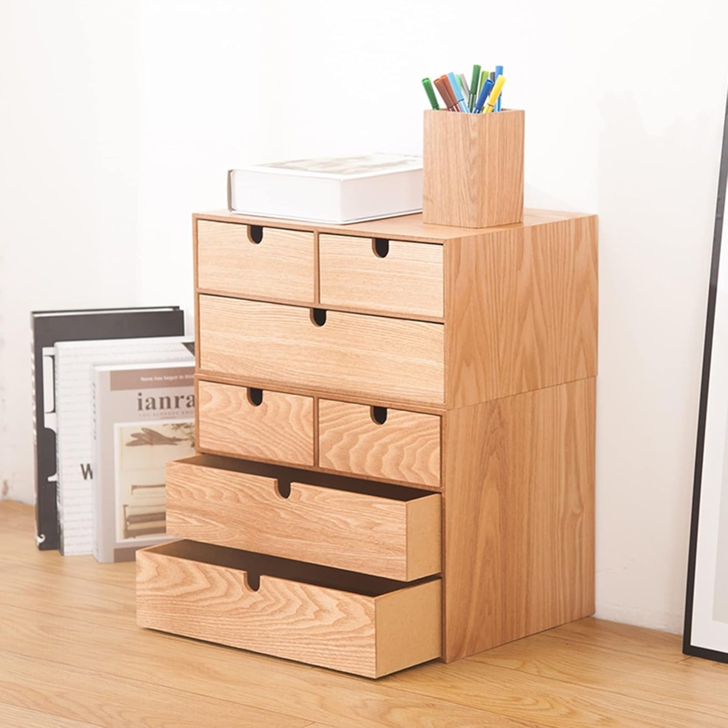 Desktop Storage Box with Drawers - Desktop File Cabinet, Vintage Organization and Storage Chests Set, Wooden Desk Organizers and Accessories, Stackable Storage Drawers,A-2 Layers