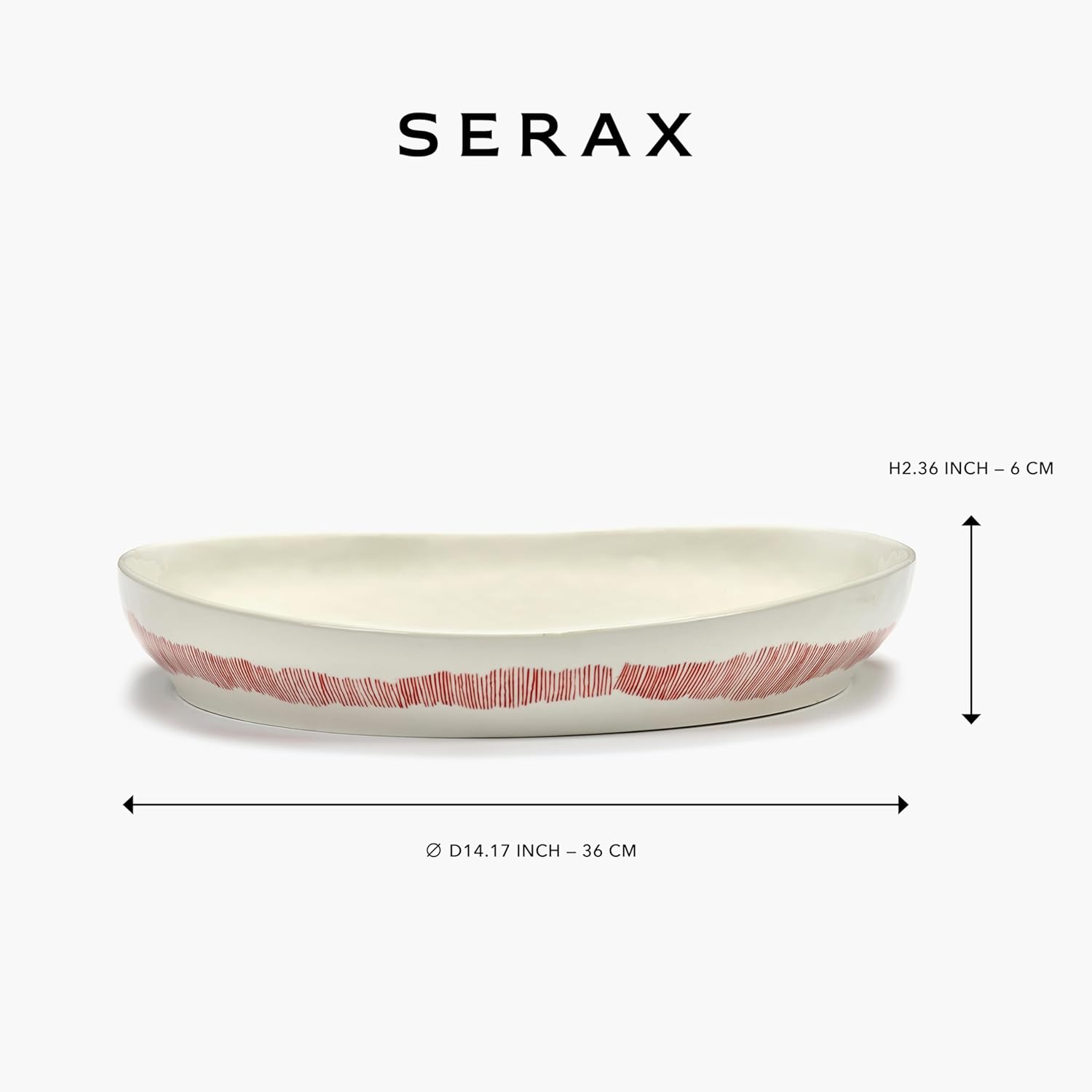 Serax White Serving Plate with Red Stripes | Feast tableware by Ottolenghi | Serving Tray Dish Set for 1 | Stoneware Microwave Safe Plates | Dinnerware Sets for Home, Family, Party