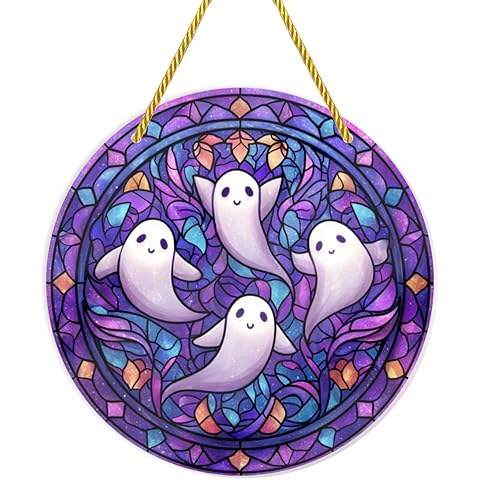Acrylic Hanging Ornaments, 1PC Stained Glass Styles, Cute Ghosts, Round Japanese Ka...