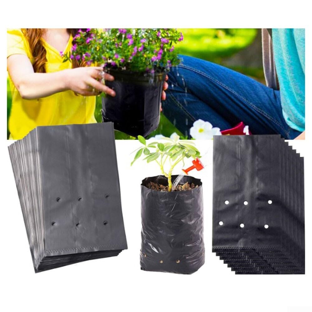 Lot de 100 sacs de pépinière robustes en polyéthylène pour plantes et tomates (17 x 30 cm) - Noir