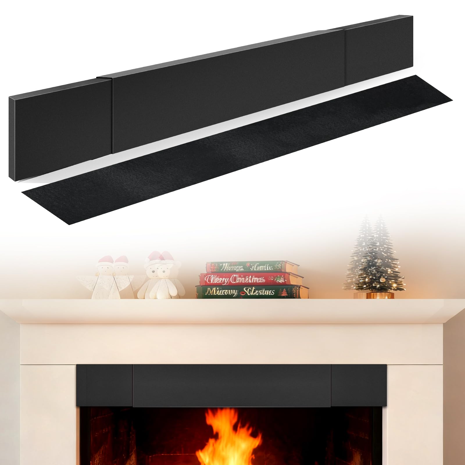 Adjustable Fireplace Smoke Guard, Fireplace Hood Heat Deflector 4 inches Height, for 28 to 48" Fireplace Hood Heat Shield,Heat Shield for TV Above Fireplace,with Insulation Cotto
