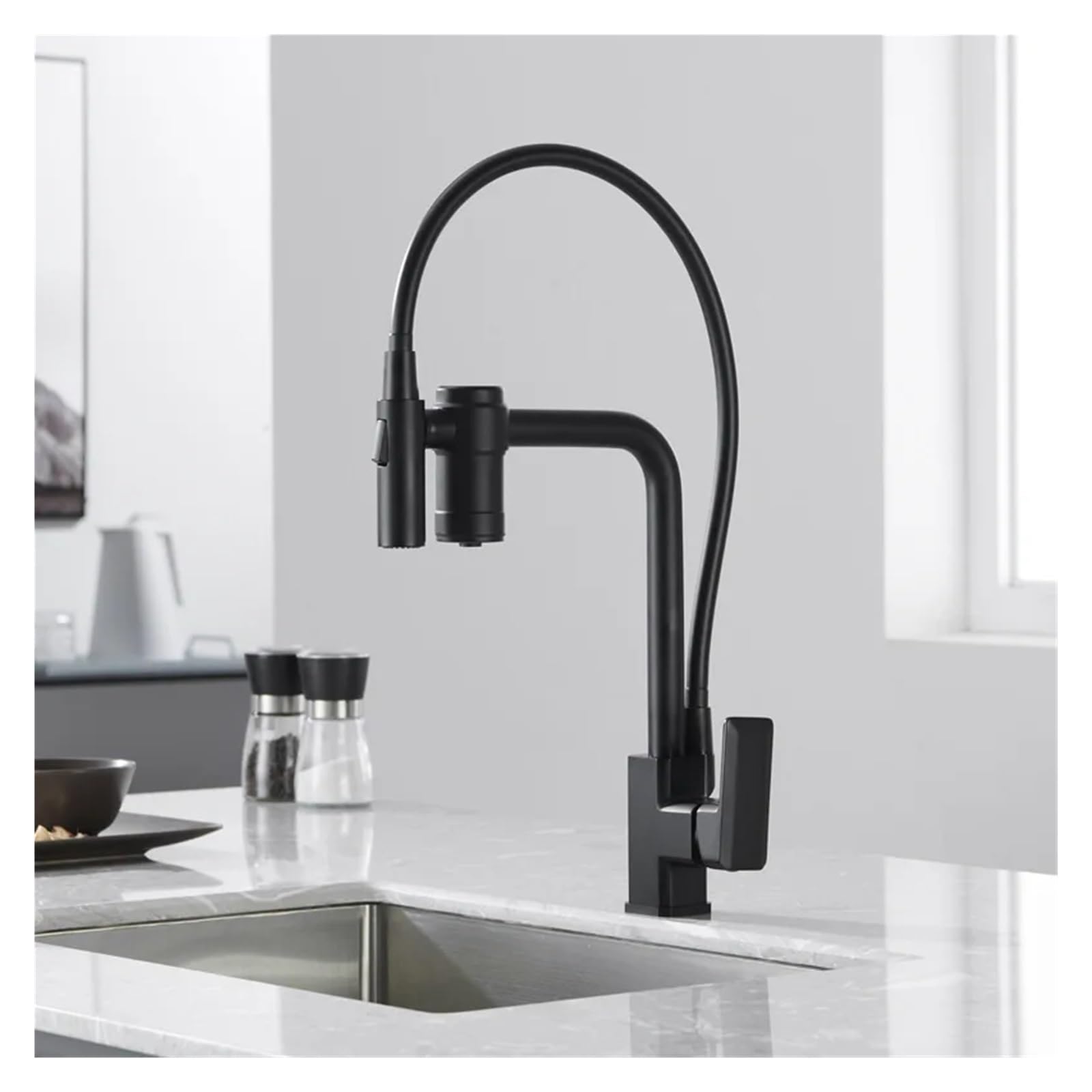 GLJTUO Faucet, Filter Water Kitchen Faucet Pull Down Stream/Shower Sprayer Brass Drinking Water Tap 360 Swivel Water Mixer Taps,Black