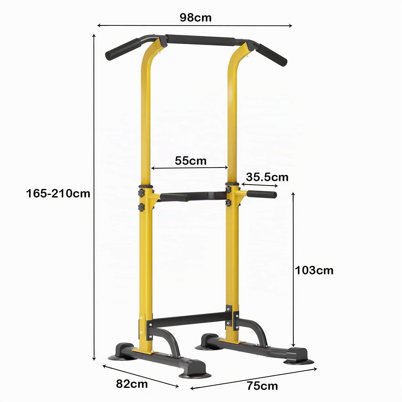 DlandHome Power Tower Estación de Fondos Barra de Tracción o Estación de Musculación Ajustable, Silla Romana para Dips con Barra para dominadas Amarillo/Negro