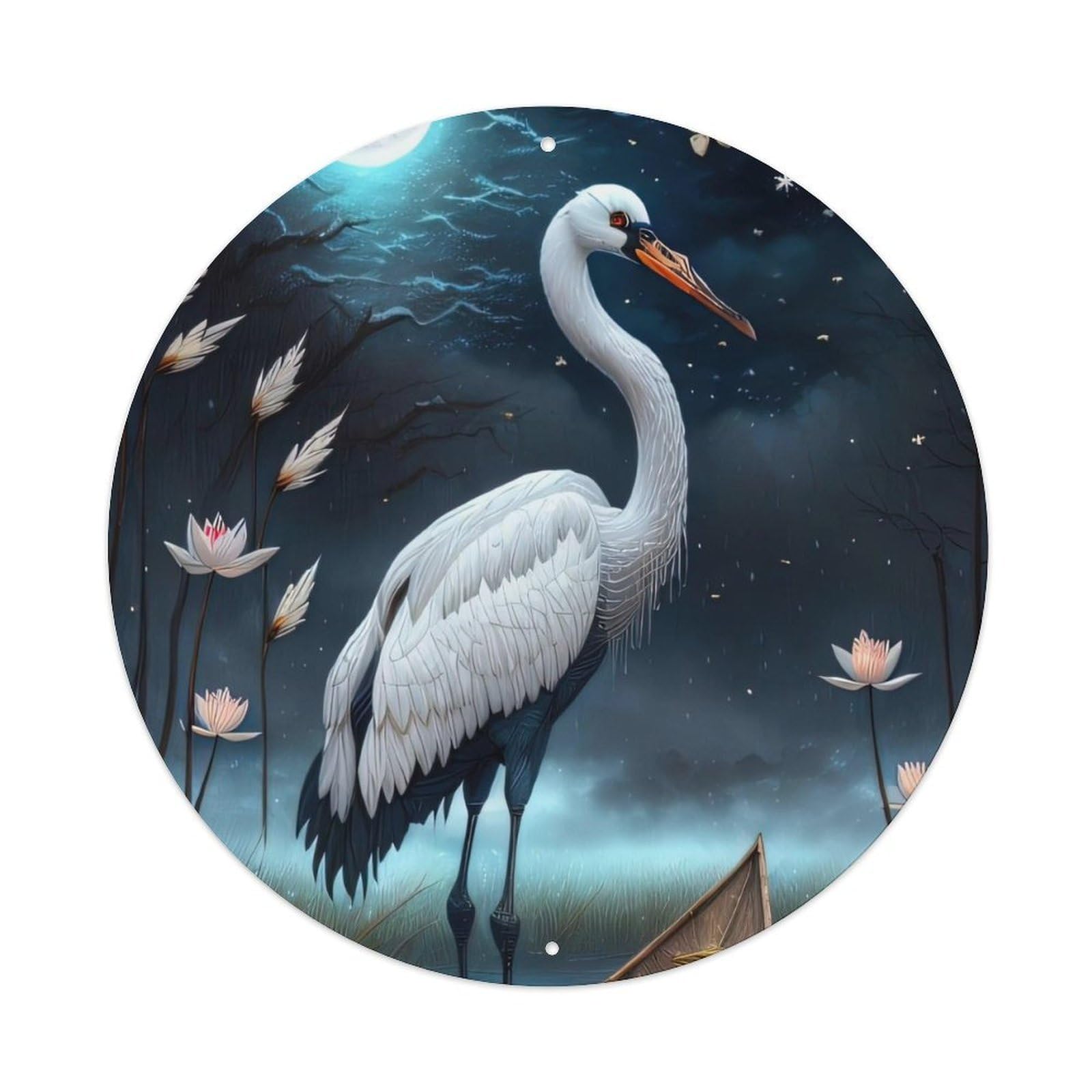 Animal Artwork White Crane Vintage Metal Tin Sign Plaque Wall Decor for Cafe, Club Bar, Office, Garden Metal Poster 8x8Inch