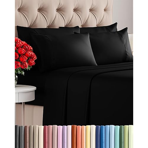 King 6 Piece Sheet Set - Cooling & Breathable Bed Sheets - Hotel Luxury Bed Sheets for Women, Men, Kids & Teens - Comfy Bedding with Deep Pockets & Easy Fit - Soft and Wrinkle Free - King Black Sheets