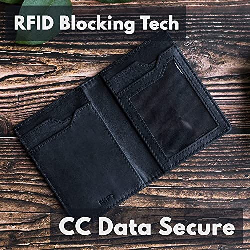 Image of Slim Leather Credit Card Holder Wallet for Men | Full-Grain Leather, RFID Blocking, ID Wallet | Charcoal Gray