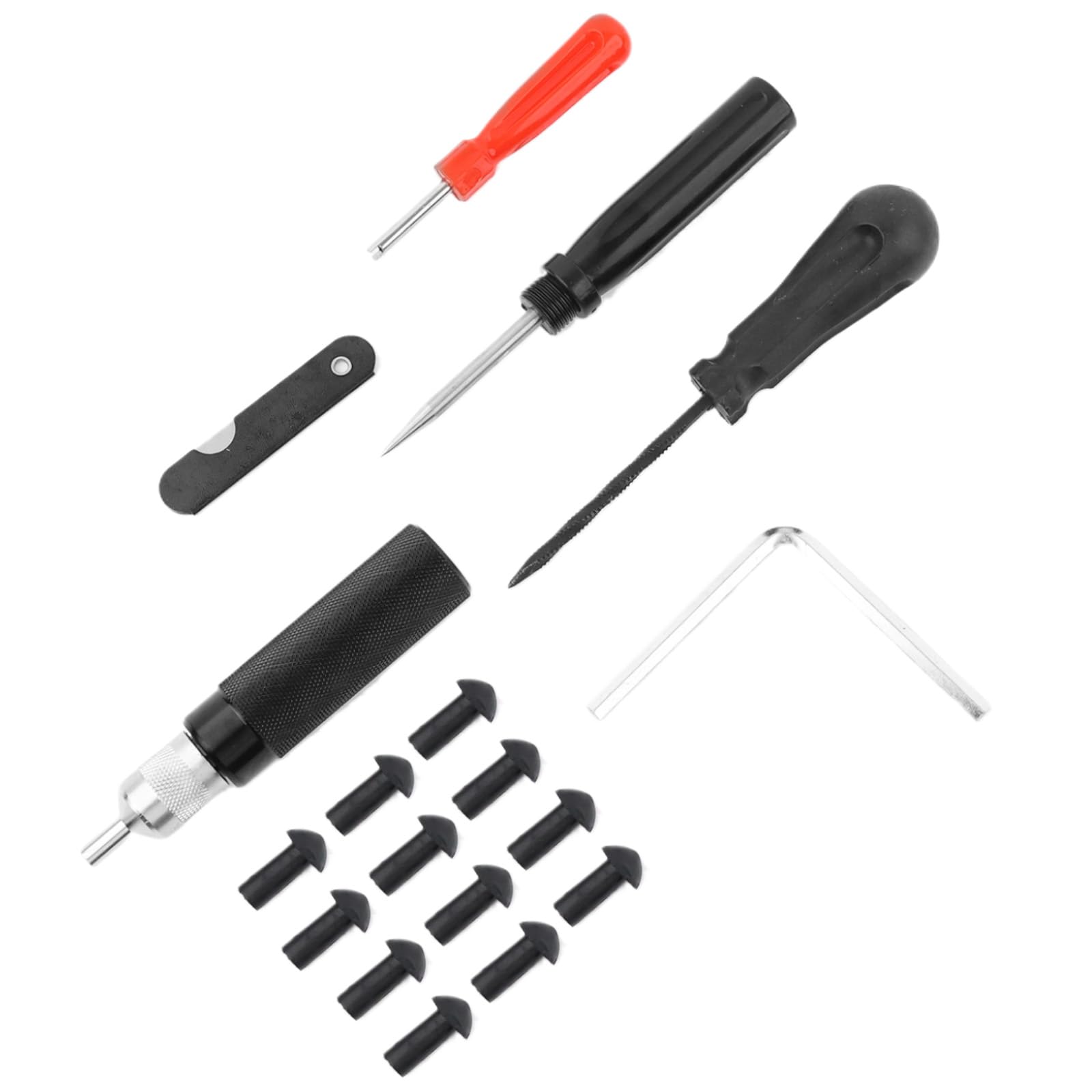 Riloer Kit de reparación de neumáticos para motocicletas de automóviles, Kit de reparación de pinchazos de neumáticos sin cámara para enchufes de bolsillo de motocicletas, 7 piezas/juego