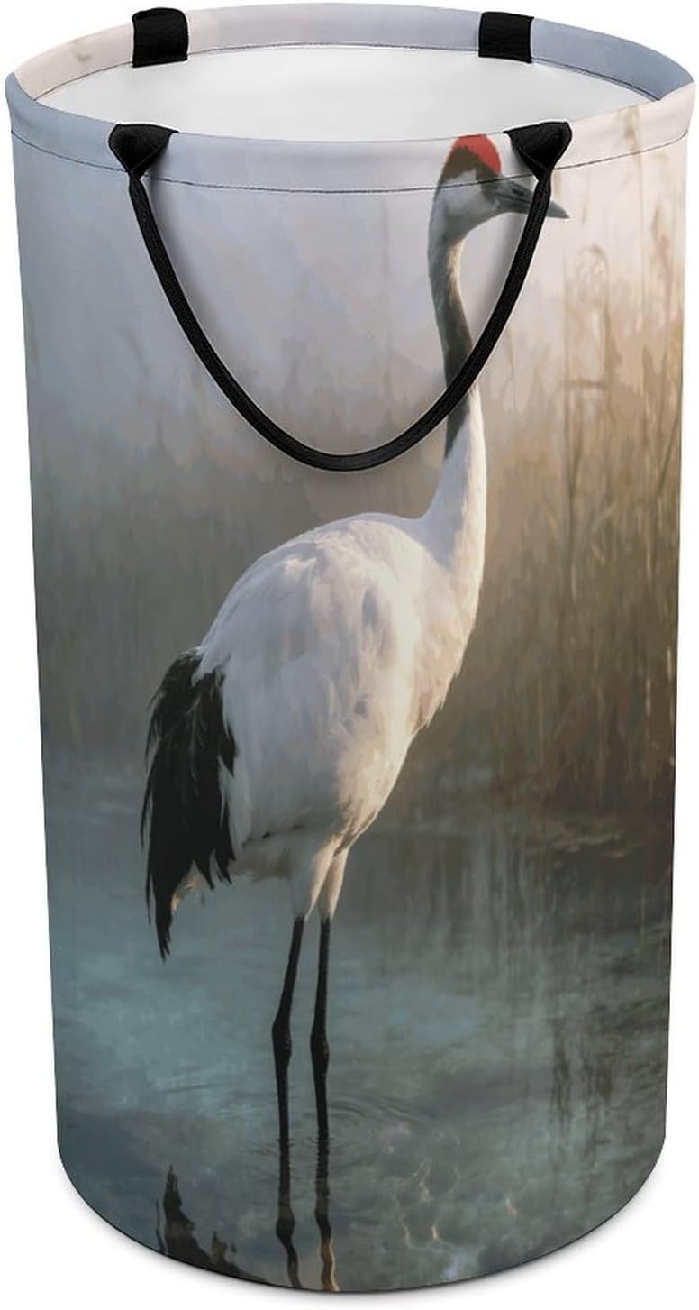 Majestic Crane Laundry Hamper Portable Lightweight Clothes Hampers Fashion Dirty Laundry Storage Basket Large Capacity Foldable Clothes Baskets for Bathroom Bedroom