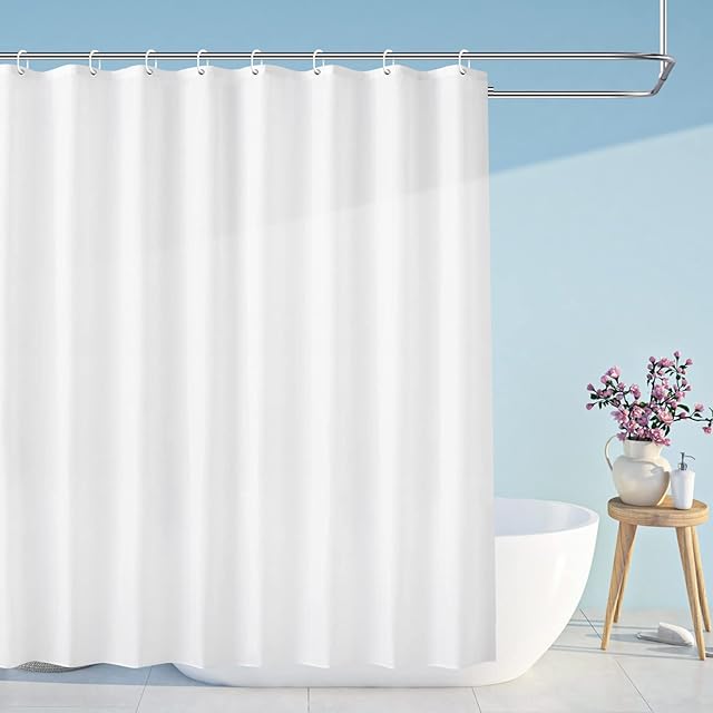 Carttiya Shower Curtain Mould, Fabric White Shower Curtains, Mildew Resistant & Waterproof & Washable,with Rustproof Hooks and Weighted Hem, for Bath Tub and Shower Stall, 240 x 200 cm(94 x 78 Inch)