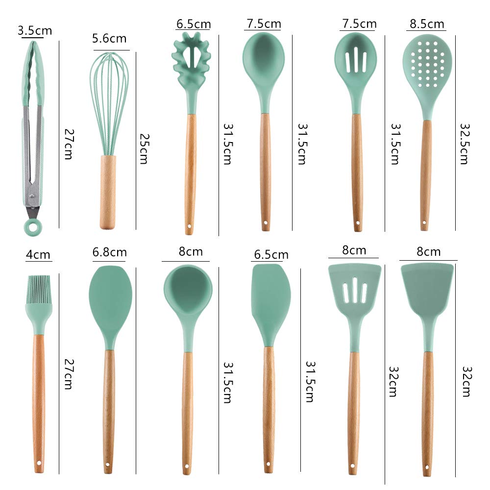 Set di utensili da cucina in silicone da 14 pezzi - Pinze, spatole