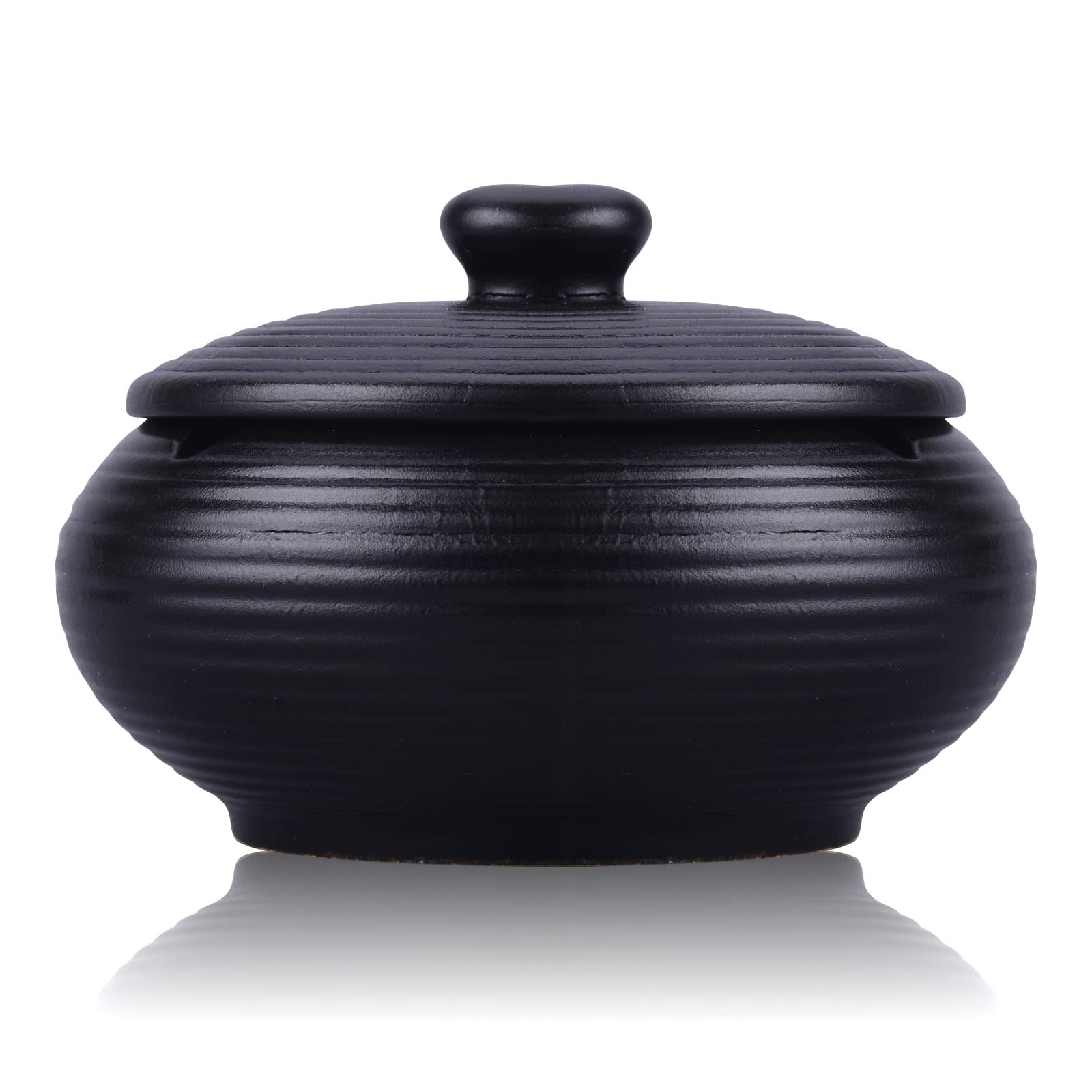 LAUYOOCeramic Ashtray with Lid，Waterproof, Outdoor Cigarettes Ashtrays, Cigar Ash holder for Smoker, Decorative Smoking Ash Tray for Home Patio Décor Handmade Nice Gift for Women Men (Black)