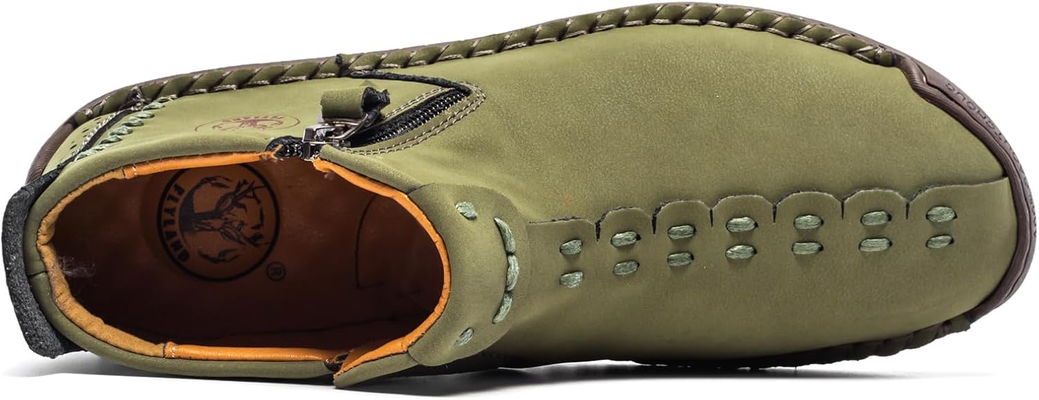 FLYLAND Men's Casual Leather Handmade Fashion Sneakers Ankle Chukka Boots Lightweight Mid-top Dress Shoes Walking Driving Shoe