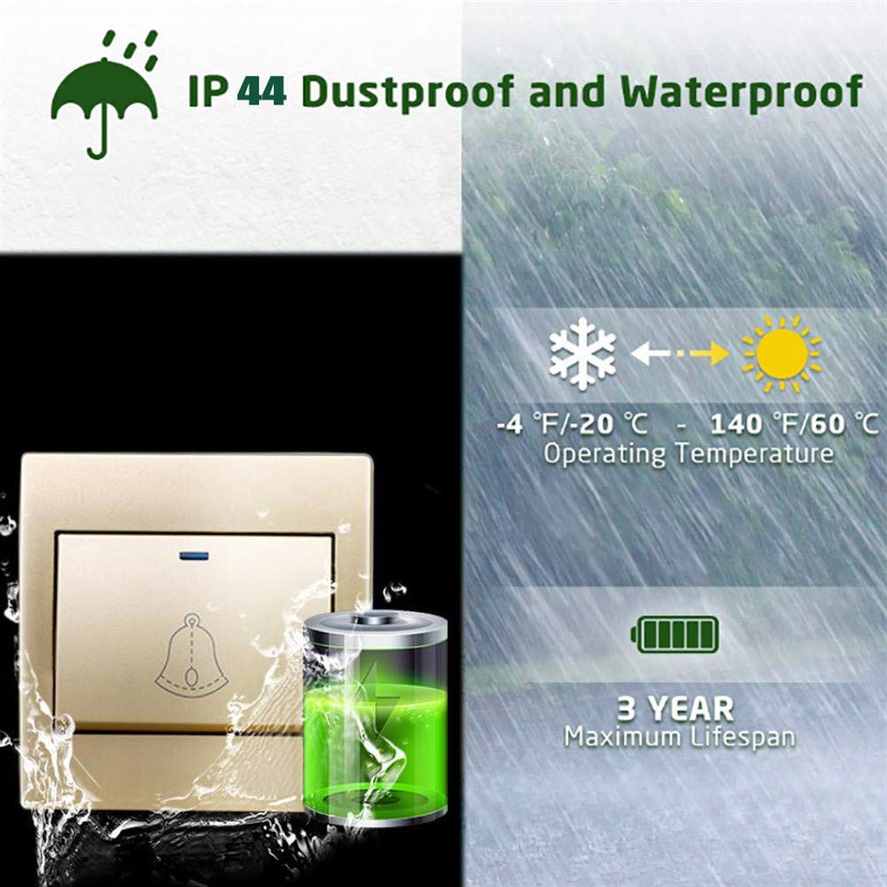 Campanello Wireless per La Casa, Kit Campanello per Porta A Batteria Impermeabile Ip44, 2 Pulsanti + 2 Ricevitori, Portata 300 M, 36 Suonerie, 4 Livelli di Volume, D, Bianco, Bianco