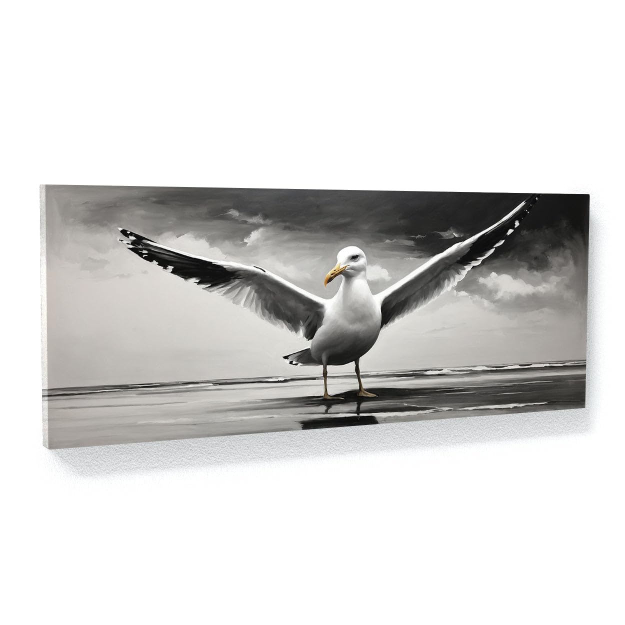 Sense Canvas Stampa artistica da parete con gabbiano, elegante, monocromatico, 194, decorazione per la casa, poster XL, 60 x 24 / 3,8 cm