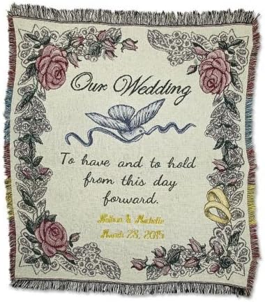 Personalized Cotton Wedding Throw - 50" x 60" Cotton Blanket, Gift for Wedding, Date, Anniversary