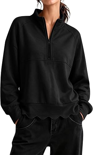 Shiketong Womens Fall Sweatshirts Light Quarter Zip Long Sleeve Pullovers
