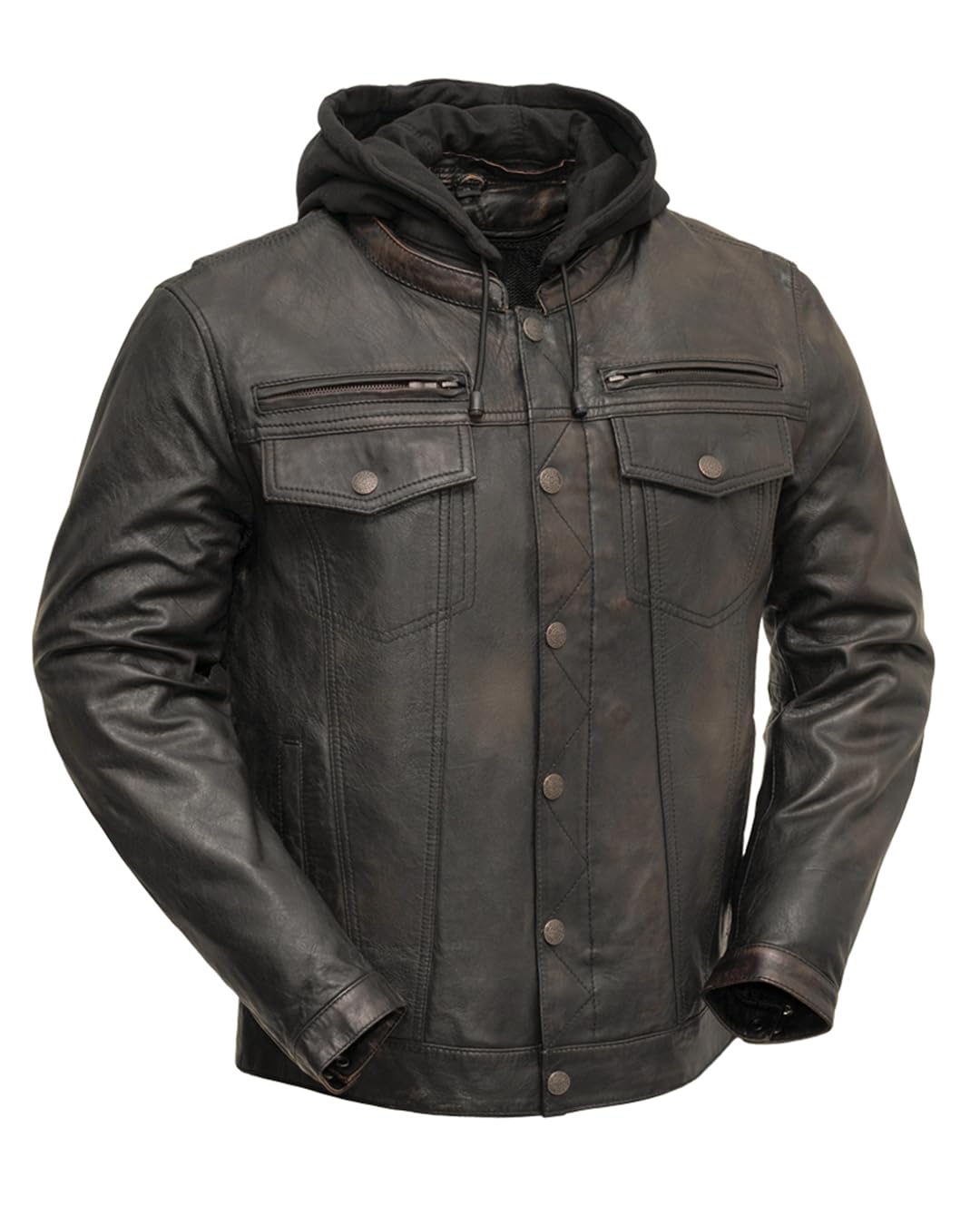 First Mfg Co - Vendetta - Men's Motorcycle Biker Riding Black Olive Leather Jacket