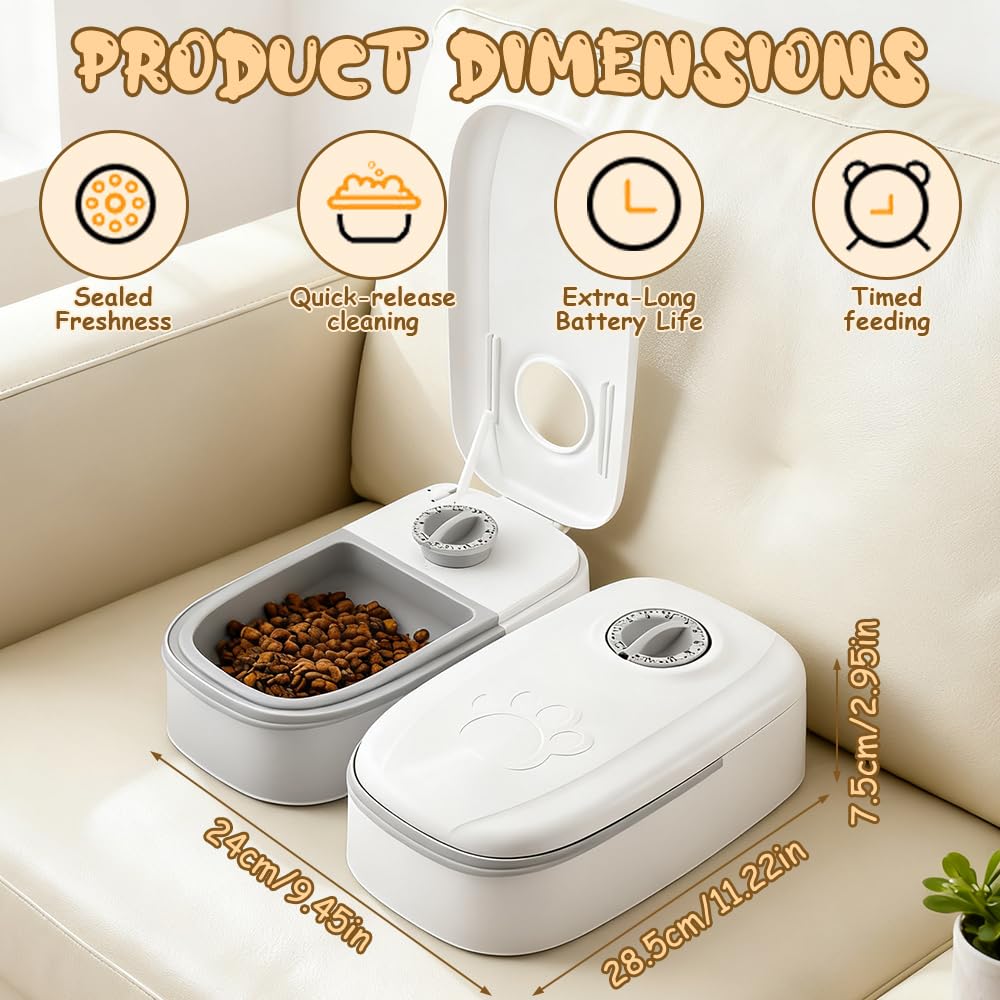 Programado Comedero Gato Perro, 700 ML 2 Comidas Dispensador Comida Gatos, Comedero Gato Automatico con Temporizador, Dispensador de Comida para Gatos Perro para Comida Húmeda Seca