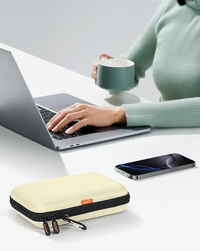 Miniatura 8 de Funda rígida beige para organizador de accesorios electrónicos, funda de transporte rígida a prueba de golpes para banco de energía, disco duro