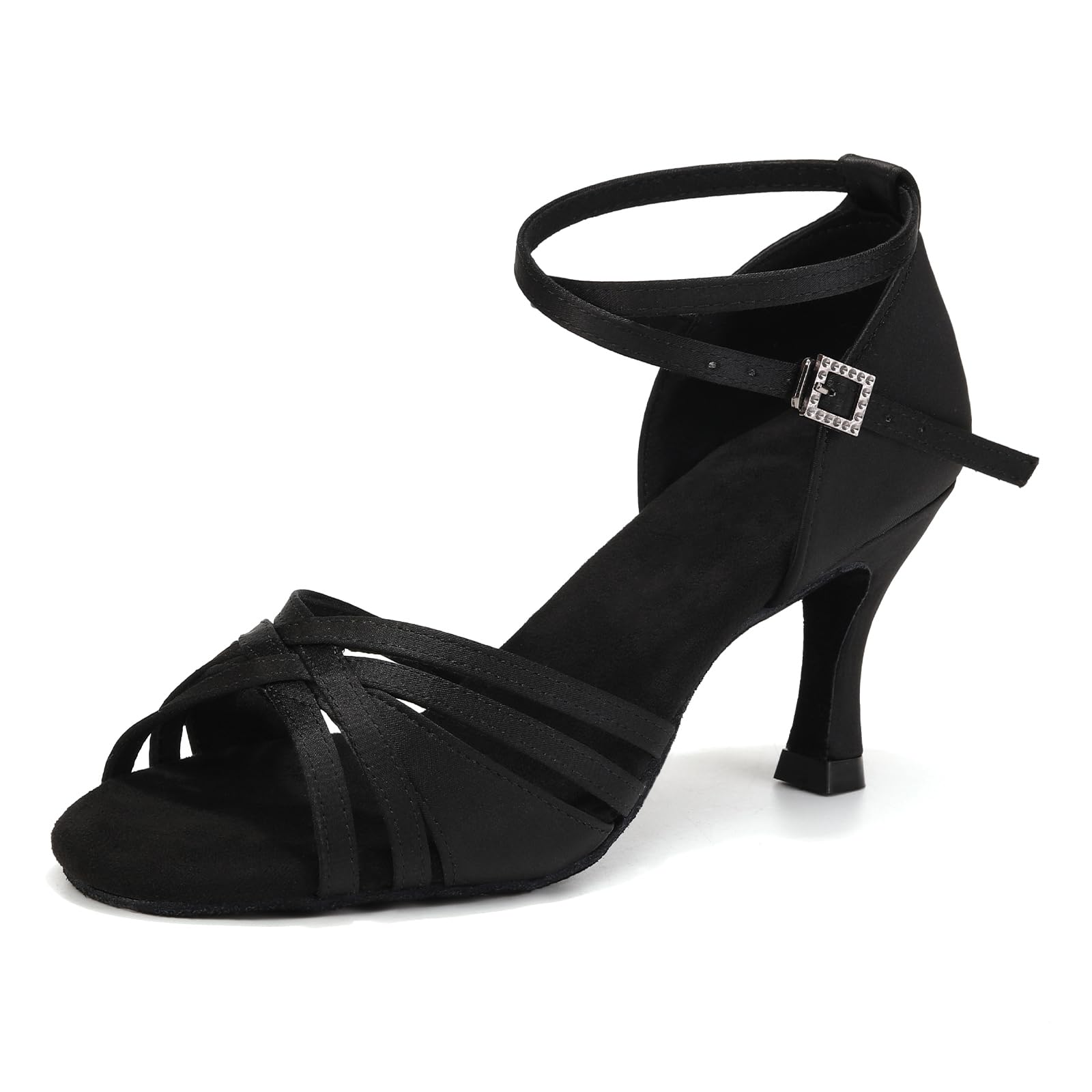 Zapatos de Baile Latino Mujer Satin Profesional Salsa Bachata Tango Práctica Zapatos de Baile de Salon,7.5cm Tacón,Modelo-L3049