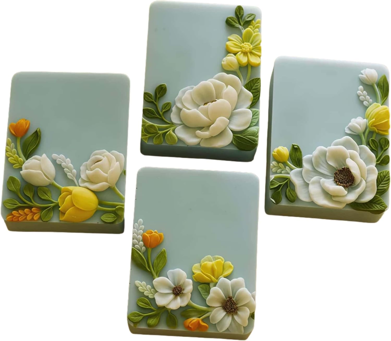 4 Cavities Flower Relief Soap Mold,DIY Flowers Silicone Molds for Natural Soap Scented Candle Wax Aroma Plaster Epoxy Resin Decorations