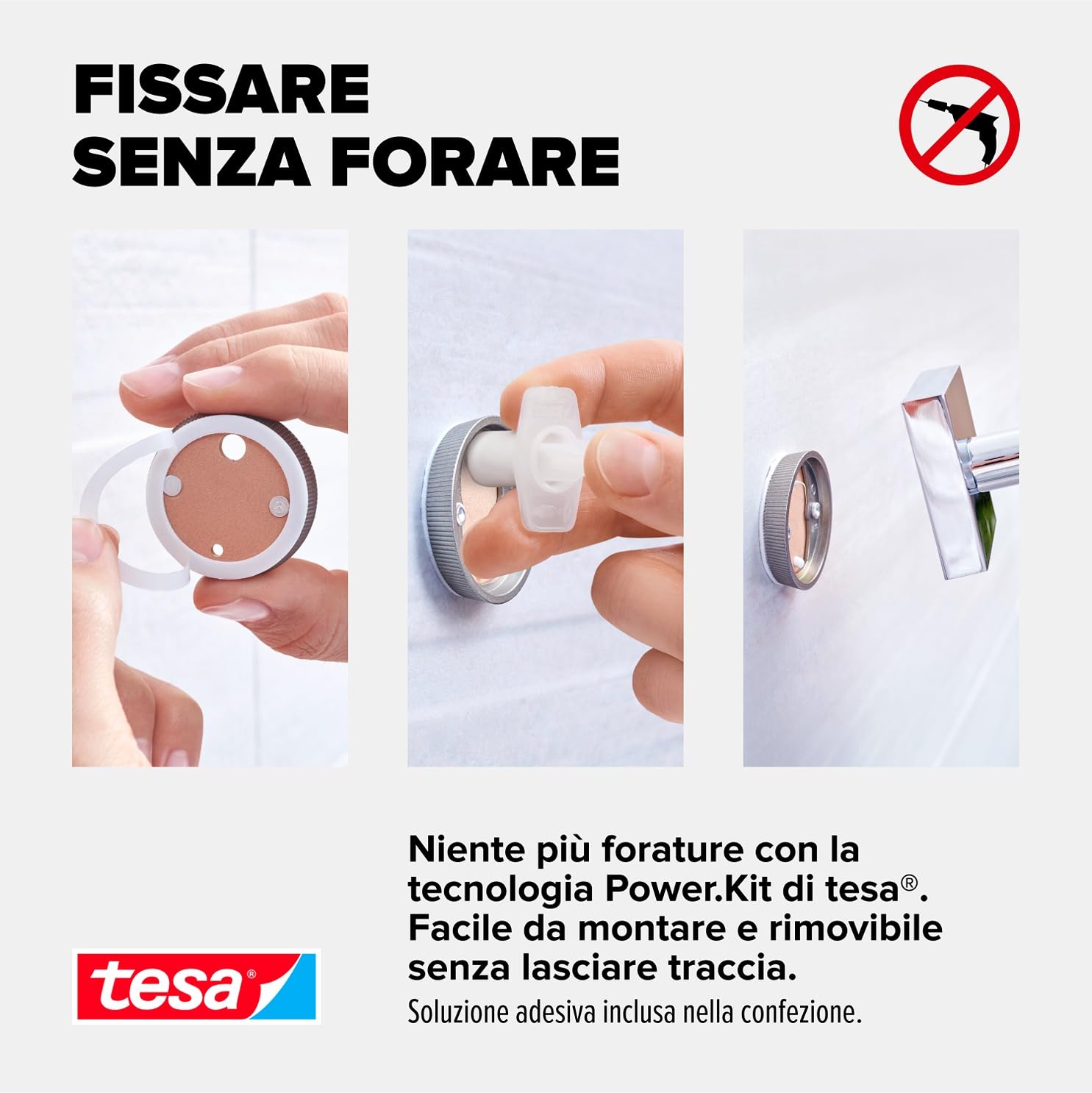 tesa EKKRO Portarotolo WC con Coperchio - Porta Carta Igienica Adesivo in Metallo Cromato Lucido senza Perforazione, per Bagni - Colla Rimovibile inclusa