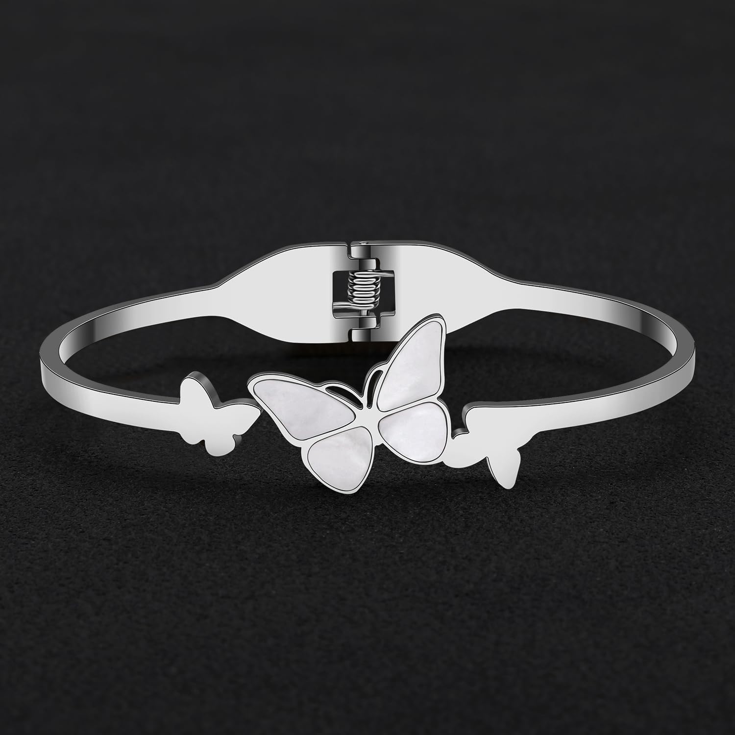 NEWEI Cute Butterfly Bracelet Bangle for Women Stainless Steel 18k Gold Plated Butterfly Charms For Bracelets Couple Butterflies Gifts (Butterfly A Silver) - Image 3