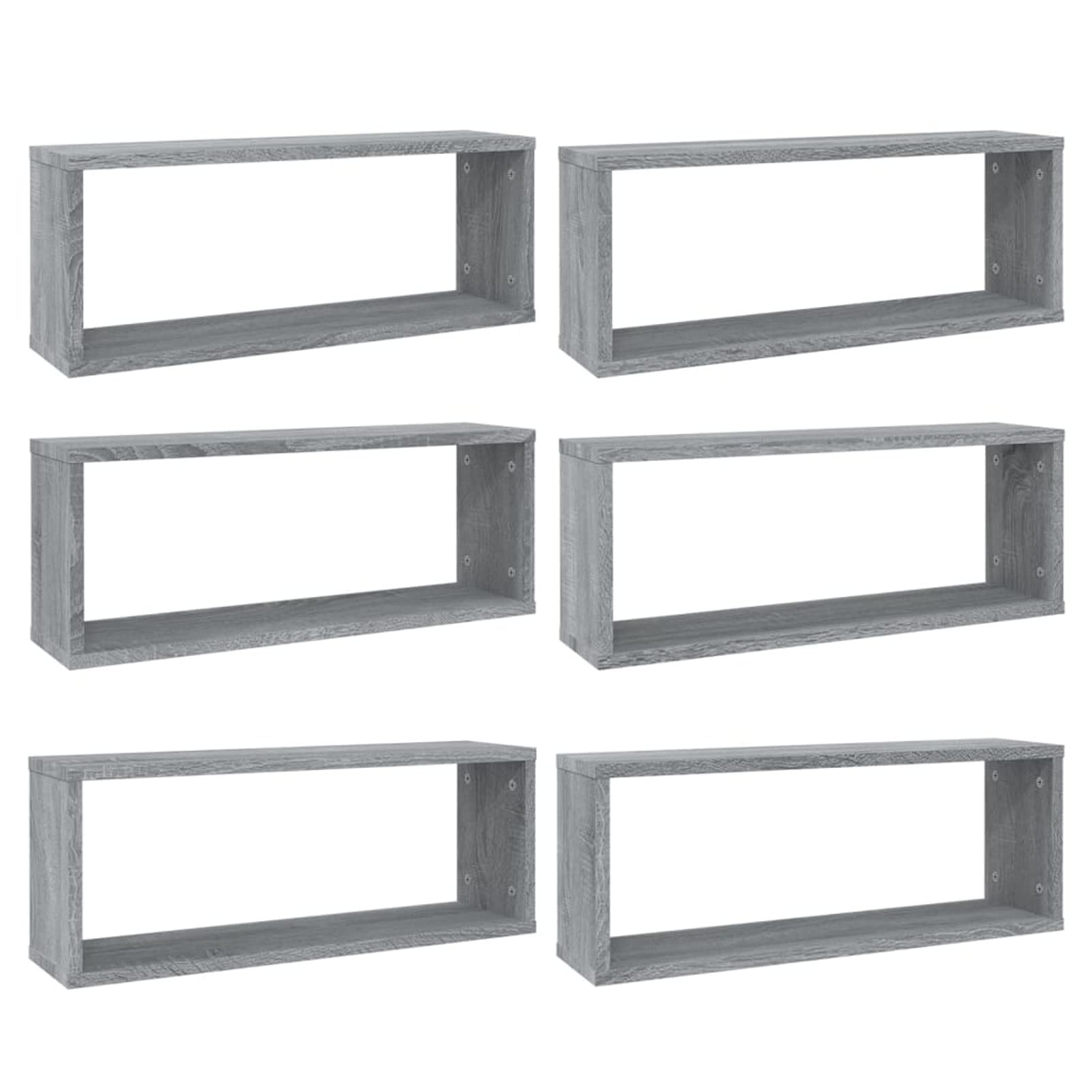 Mensole Cubo Muro 6 pz Grigio Sonoma 60x15x23 Legno Multistrato,Set Mensole da Muro,Cubi Arredo,Mensole Cubo,Cubi da Parete