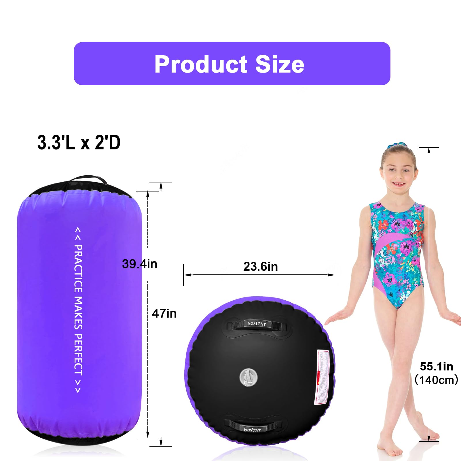 VOFiTNY Tappetino Ginnastica Artistica Di altezza Tappetino da Ginnastica Gonfiabile multiuso robusto, per casa/palestra Air Tumbling Track