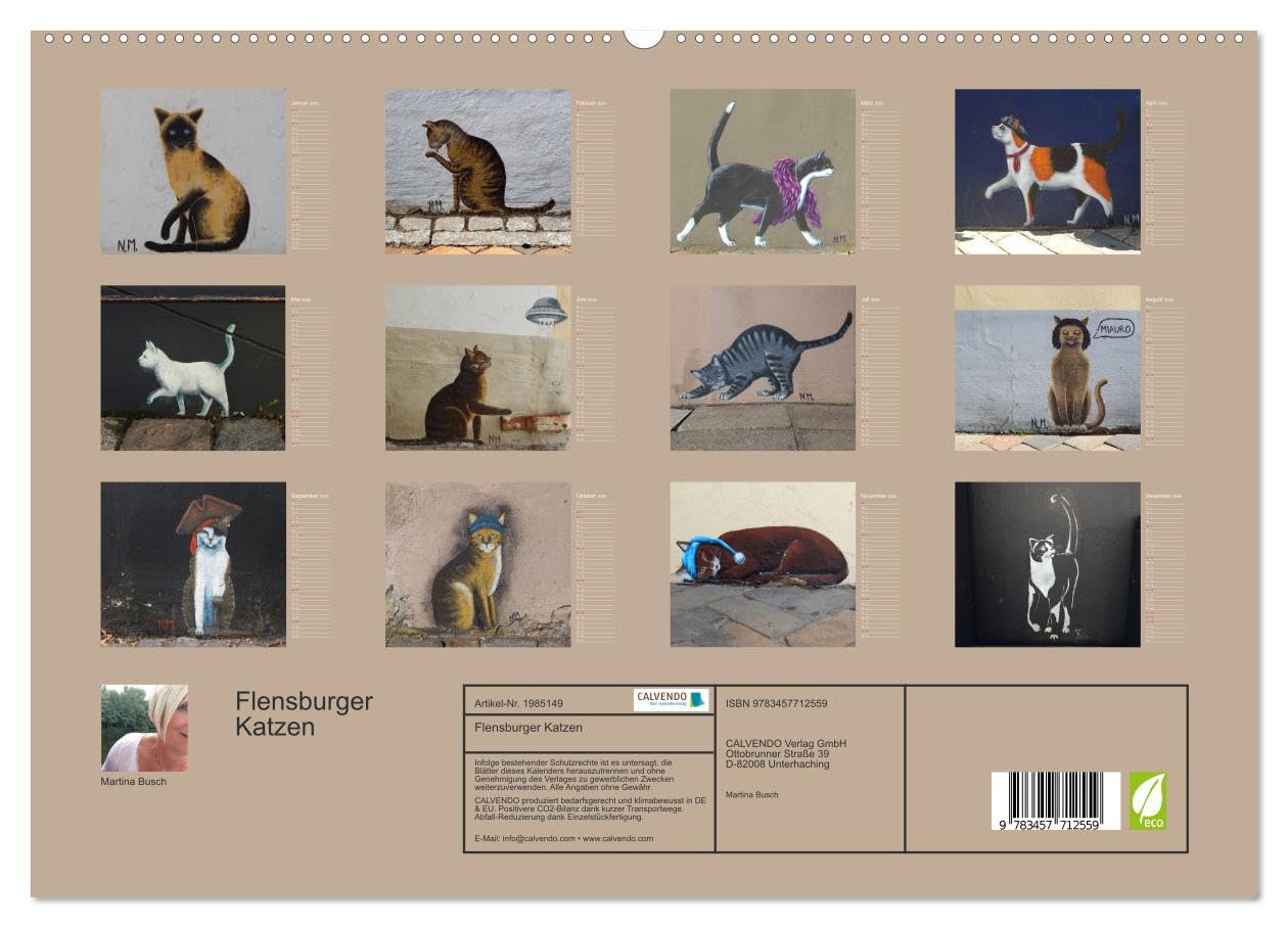 Flensburger Katzen (hochwertiger Premium Wandkalender 2026 DIN A2 quer), Kunstdruck in Hochglanz: Flensburger Katzen - Streetart (CALVENDO Kunst)