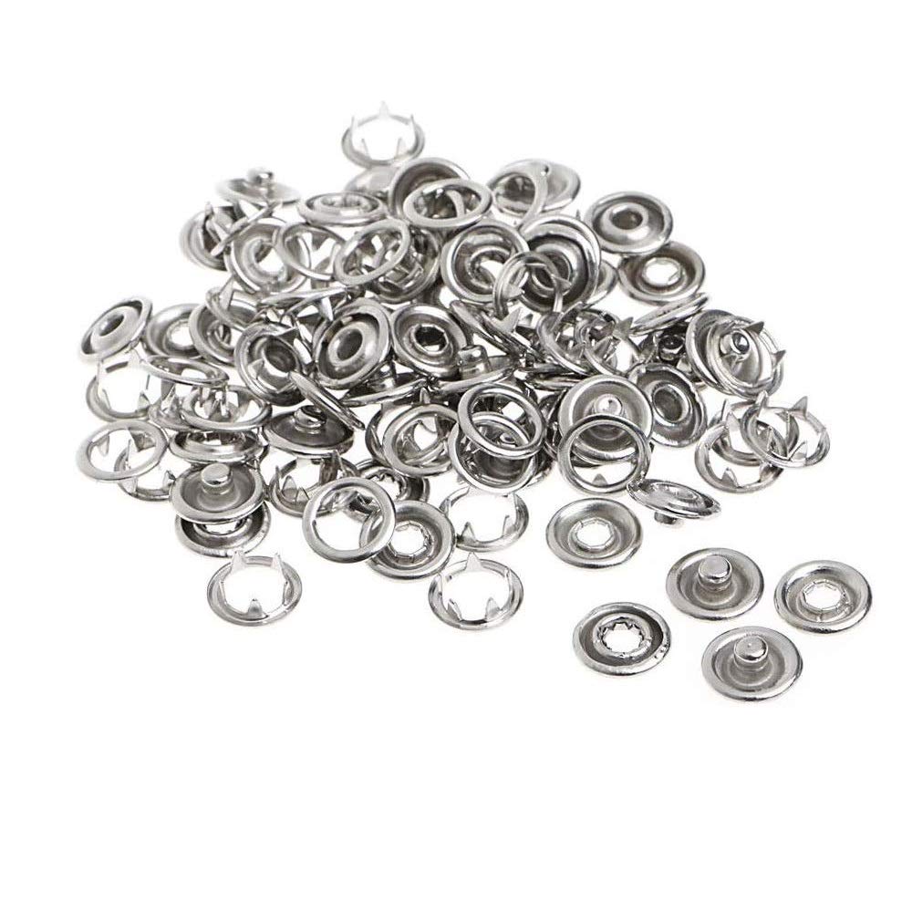 Trimming Shop - Broches de presión (9,5 mm, latón Plateado), diseño de Anillo de Prensa para bebés, Baberos, Ropa de niños, Ropa Personalizada o proyectos de Bricolaje, latón, 9,5 mm