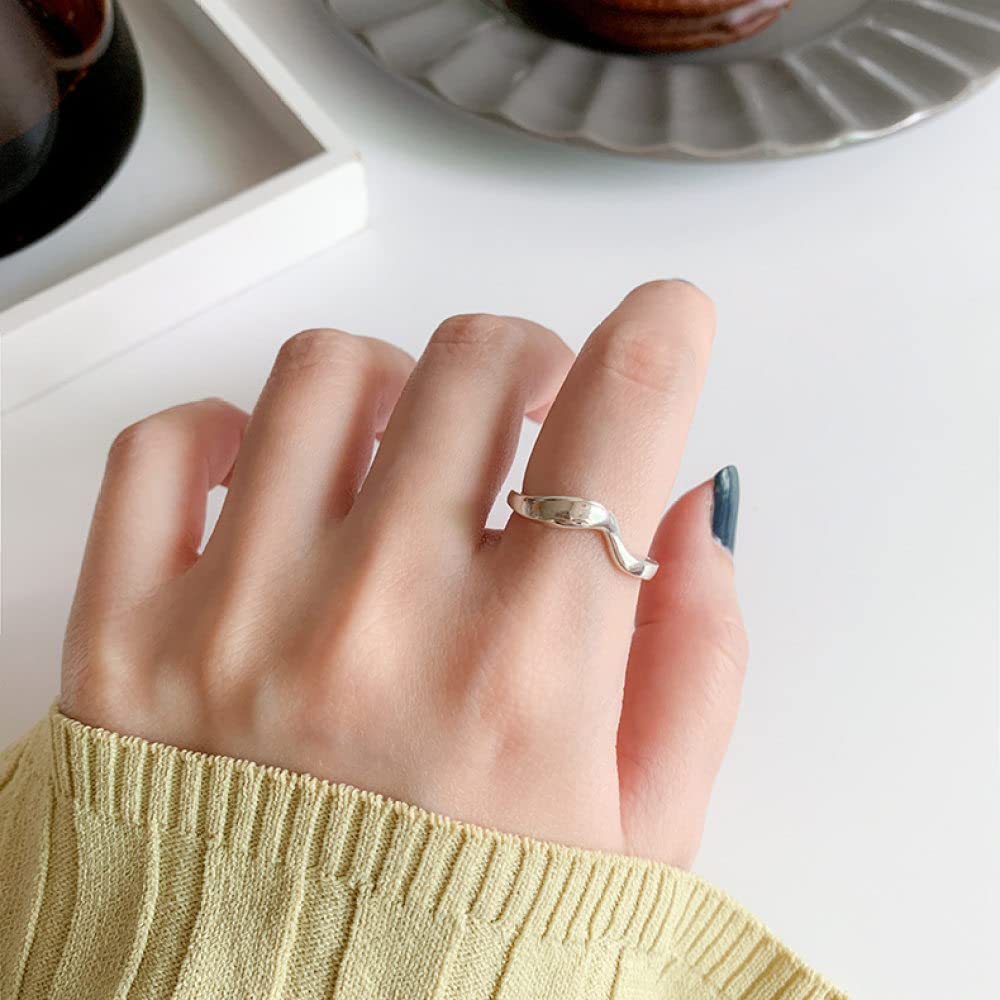 HGJH Verstellbarer Ring, S925 Sterling Silber Twists Ring Verstellbare Ringe Minimalistischer Offener Ring Silber Daumenring Ewigkeitsring Hochzeitsanhänger Schmuck Geschenke Für Männer Mädchen Damen
