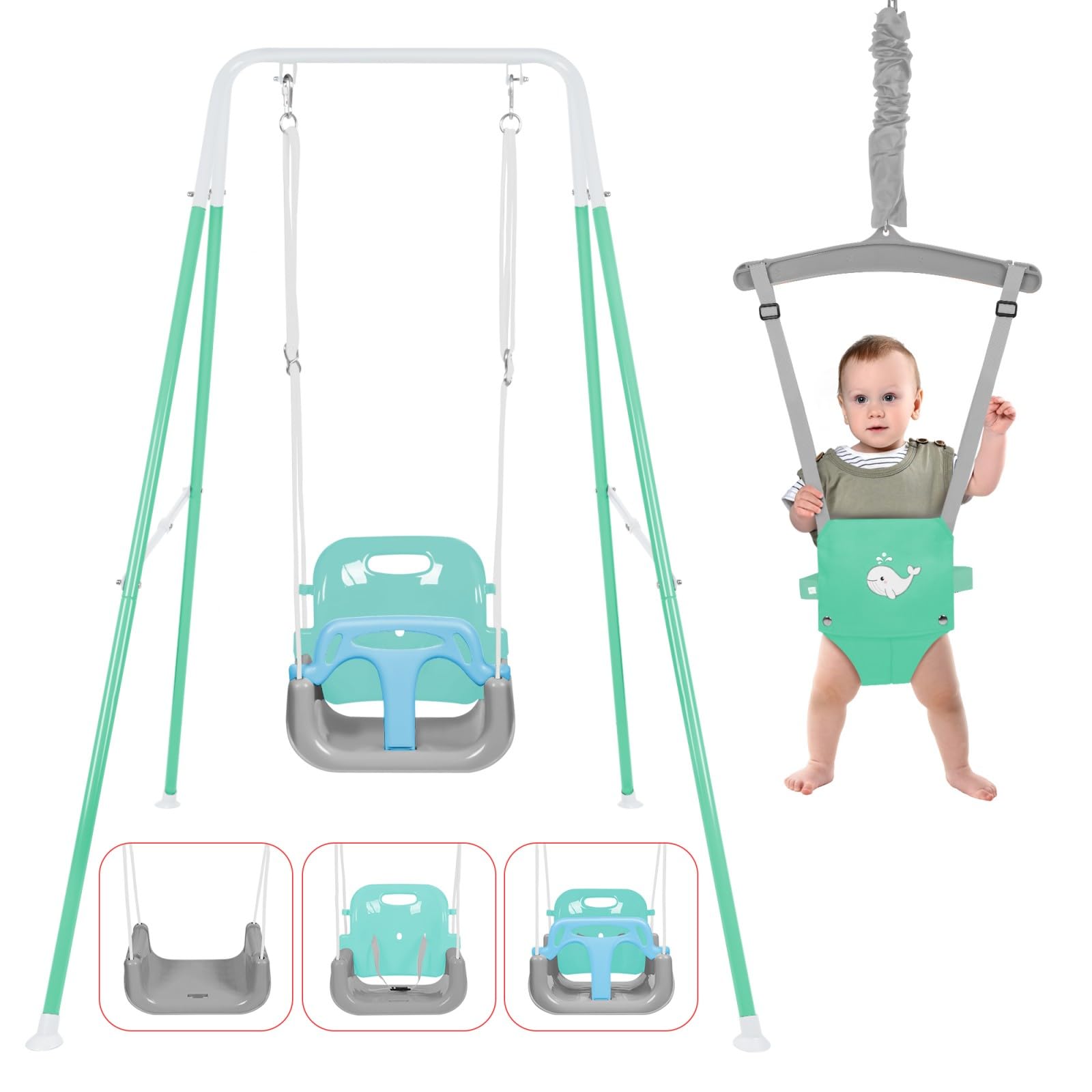 4 in 1 Toddler Swing Set &amp; Baby Jumper, Foldable Swing Set for Backyard