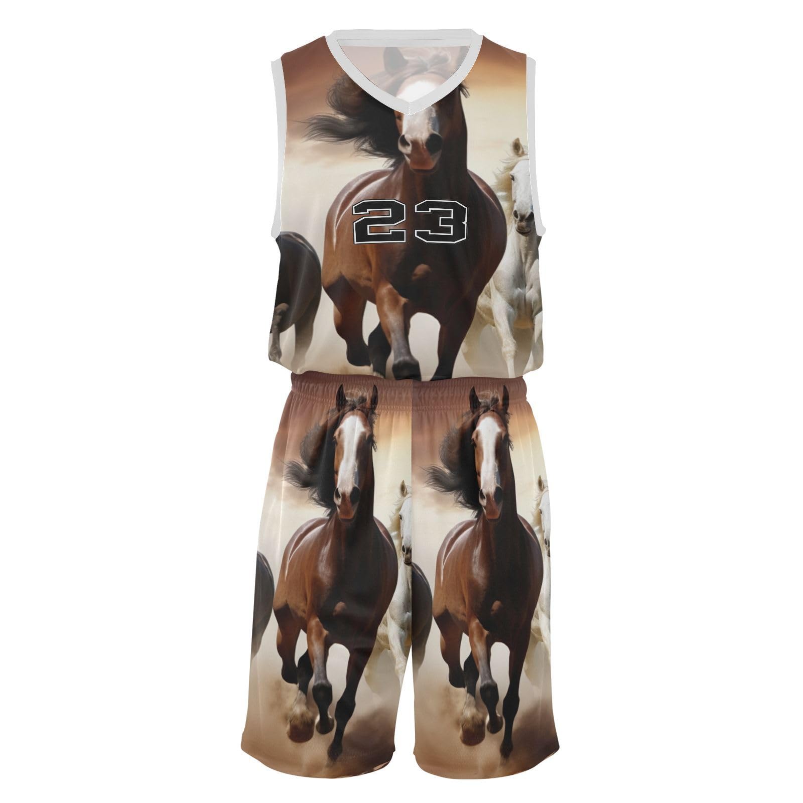 FLildon Running Horses Boys Basketball Jersey Set Tank Top Shorts Tracksuit Sport Training Suit for Kids, XXL