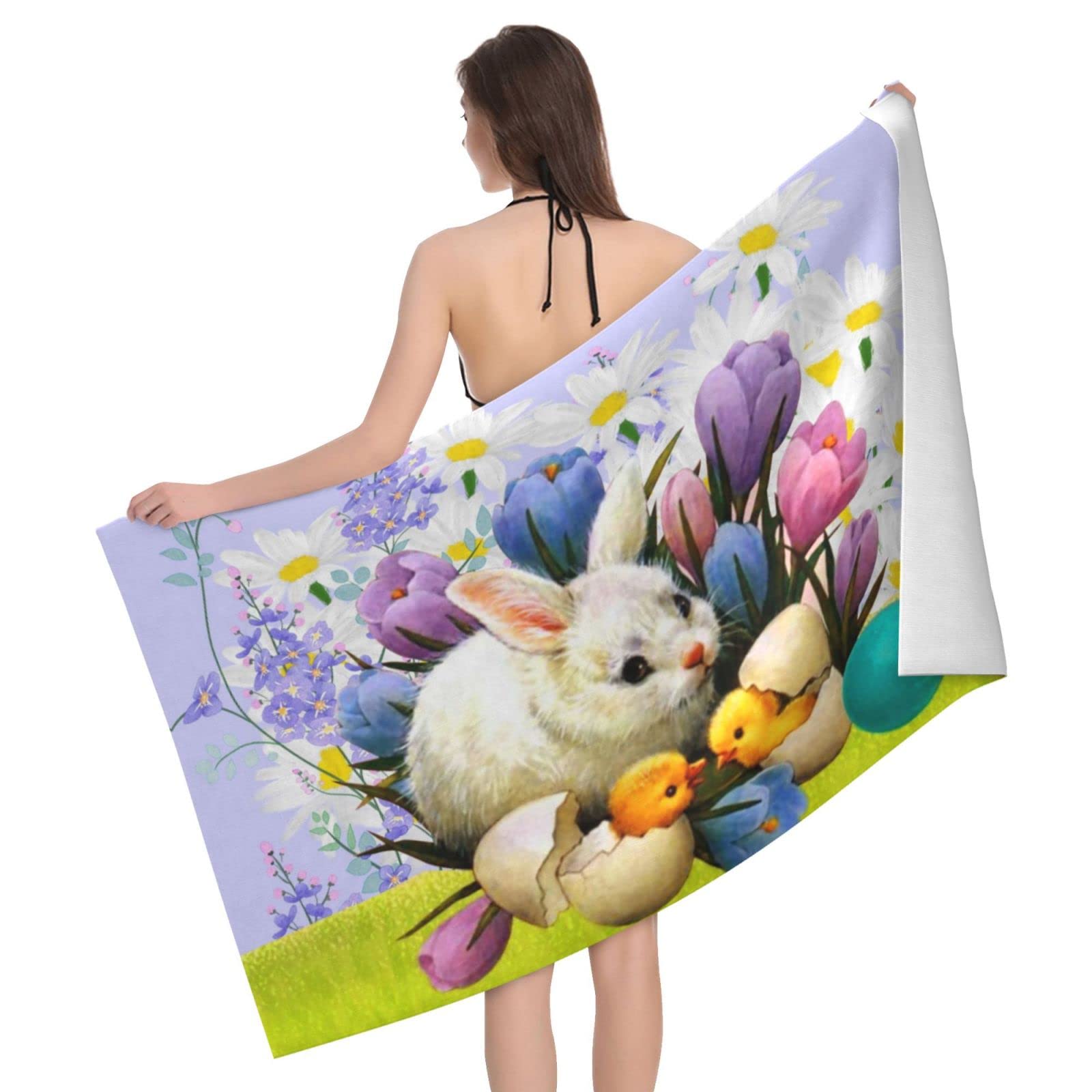 Lawenp Easter Egg Bunny Bath Towel Beach Towel Popular Durable Stylishffy Touch Highly Absorbent Quick Dry Polyester 32" X 52" Also As A Gift