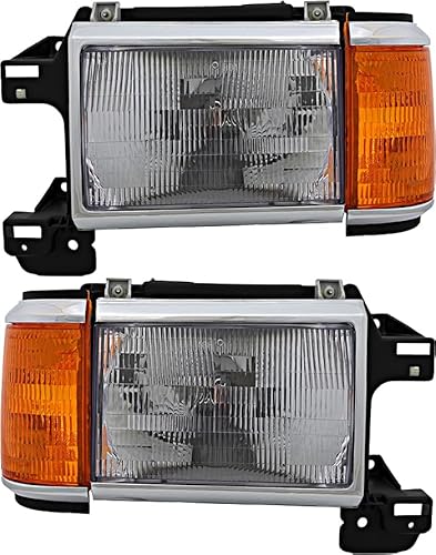 For Ford F150 F250 F350 Bronco 1987 1988 1989 1990 1991 Headlights Lamps Set Halogen Driver and Passenger Side
