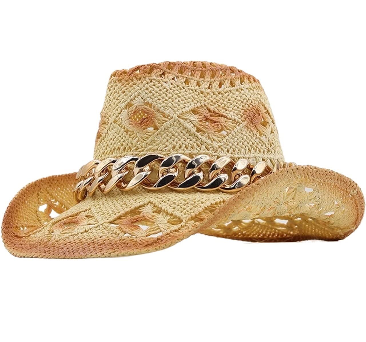 Cappello da Sole Estivo Pieghevole Cappello da Cowboy Occidentale Donna Uomo Sole Estivo in Papiro Sombrero A Tesa Larga Traspirante