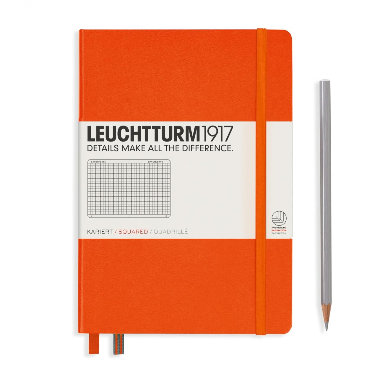 Leuchtturm1917 Medium A5 Squared Hardcover Notebook (Orange) - 249 Numbered Pages