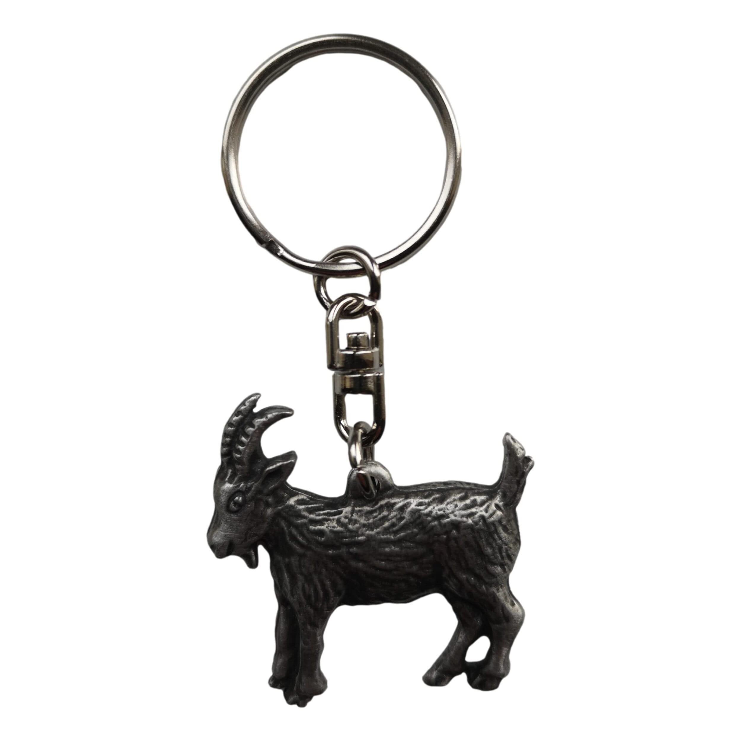 Billy Goat Pewter Keyring (Nature, Wildlife) in black organza gift pouch