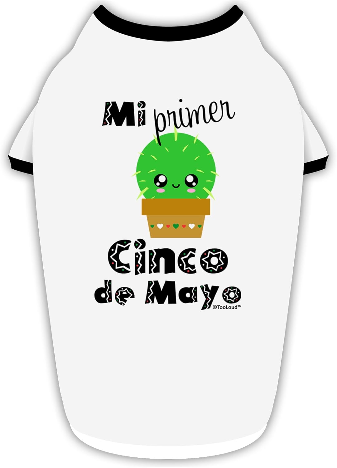 TOOLOUD Mi Primer Cinco de Mayo - Cute Cactus Design Cotton Dog Shirt White with Black Large