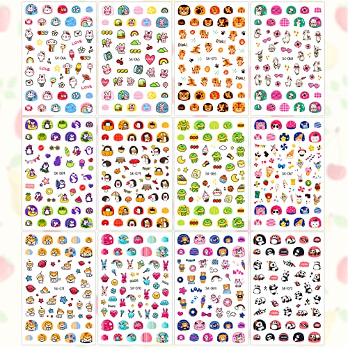 Qpout Gemischt Tier Nagel Aufkleber Abziehbilder (600 Muster), Katze Panda Alpaka Dinosaurier Hund Hase Igel Tiger 3D Selbstklebende Nageldekoration für Mädchen Kinder