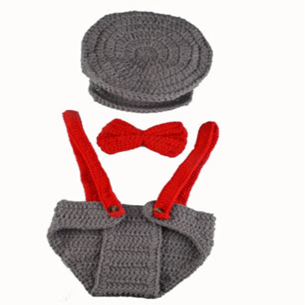 Vrw New Handmade Knot Beanie+Tie+Shorts Set Toddler Baby Crochet Photography Props 0-6.M Newborn Baby Crochet Photo Props (0-6Months) Gold