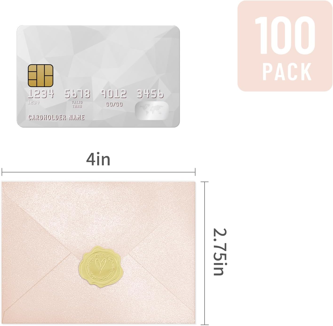 100 Pack Mini Pearl Pink Envelopes, 4 x 2.75" Shimmer Gift Card Envelopes, Gift Card Holder, Small Business Card Envelopes for Invitations, Wedding, Birthday Party, Baby Shower image 2